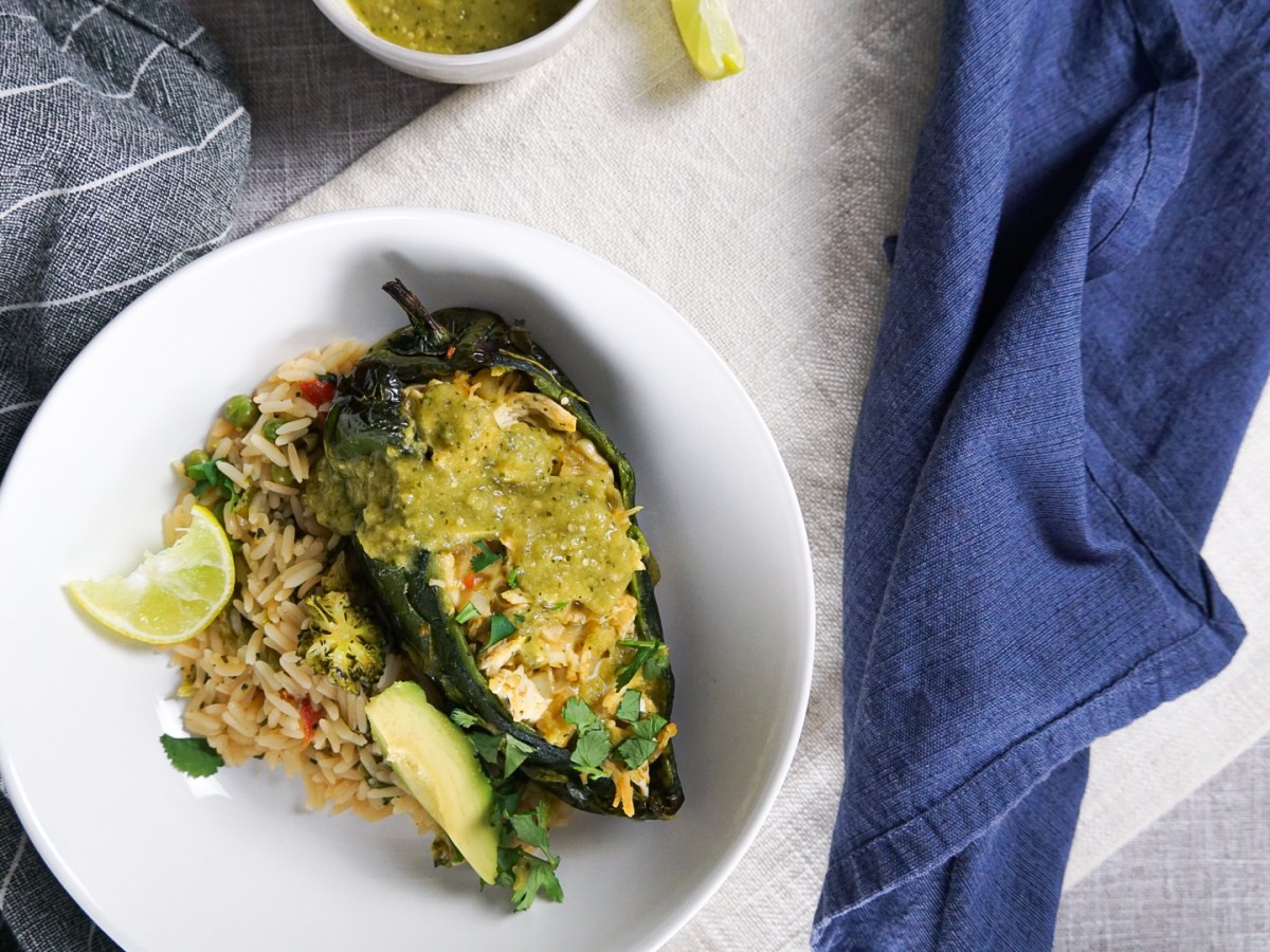 Chicken Stuffed Poblano Peppers with Homemade Salsa&nbsp;Verde